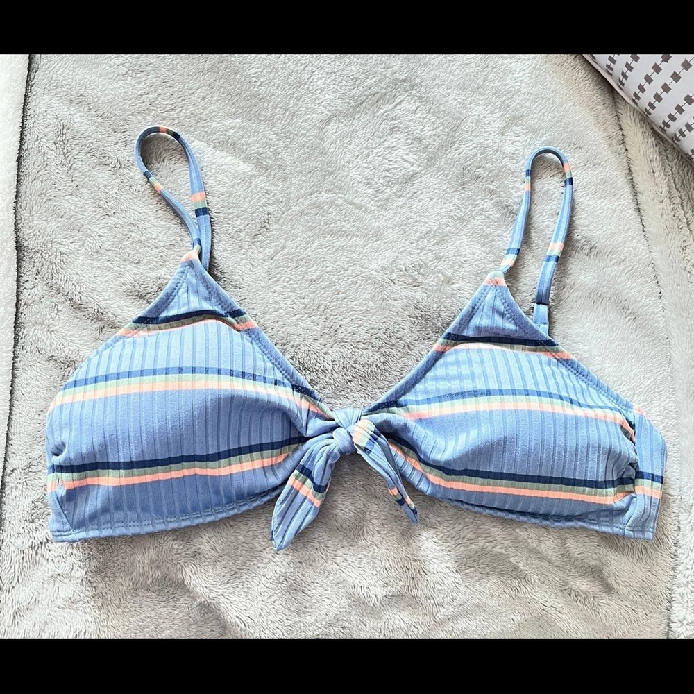 Blue Ribbed Bikini Top
